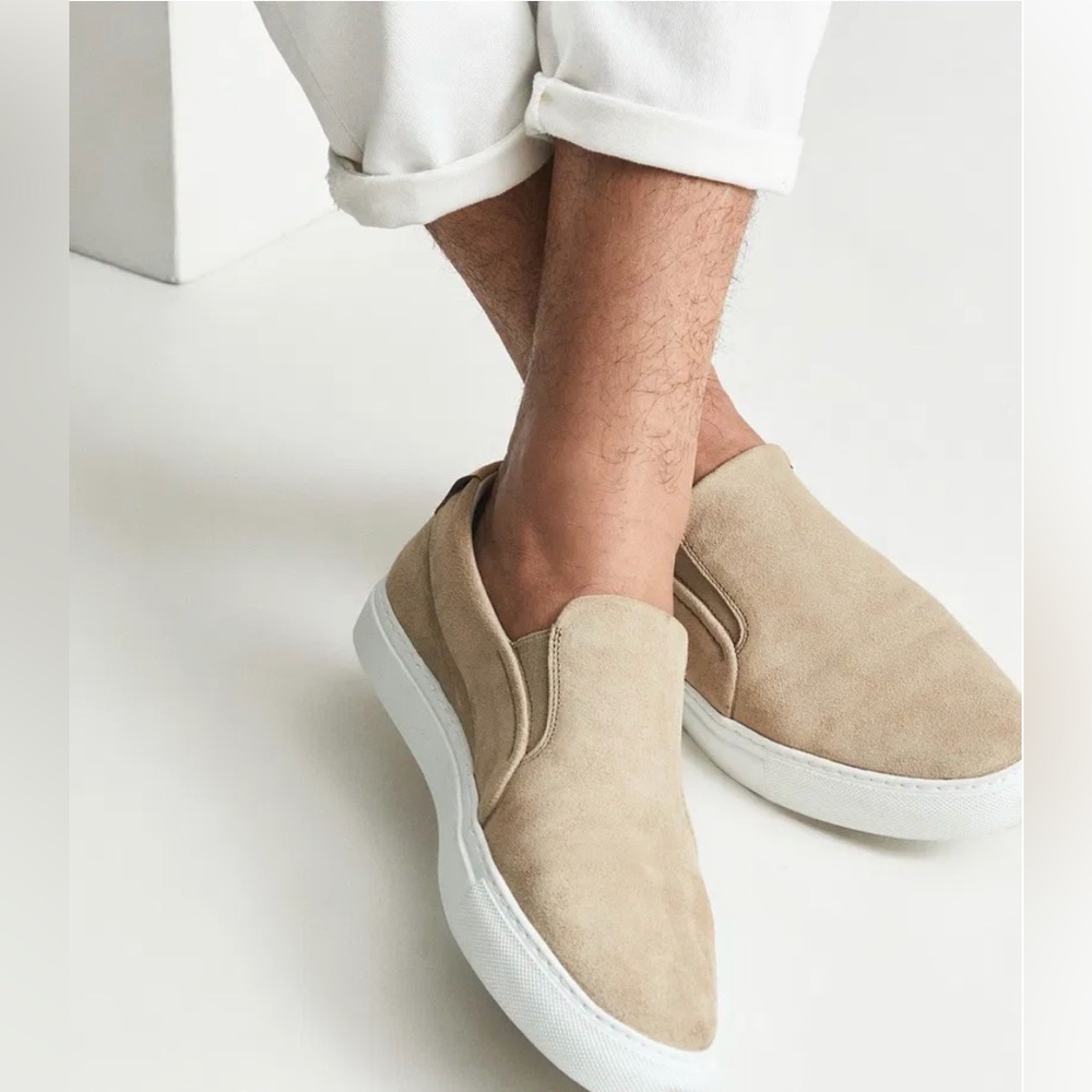 Reiss Suede Slip-On Sneakers Size 10 in Sand